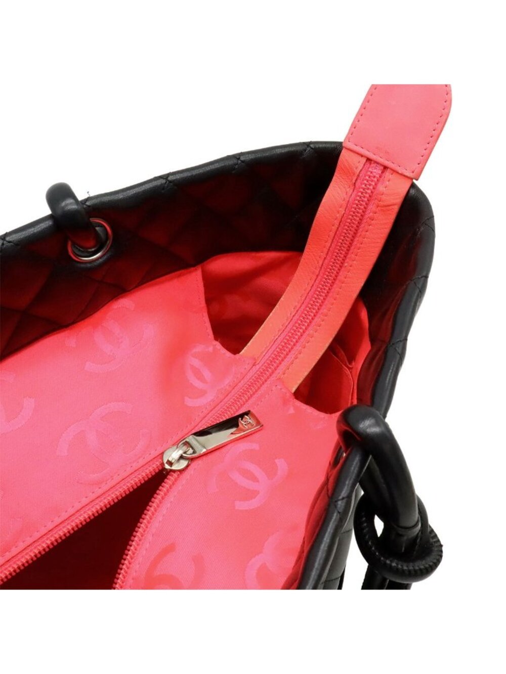 Chanel Cambon Line CC Logo Large Tote Shoulder Bag Soft Calf Leather Black White - Picture 5 of 8